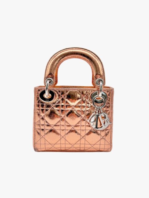 DIOR – BORSA LADY DIOR MINI AGNELLO EFFETTO FOGLIA RAME