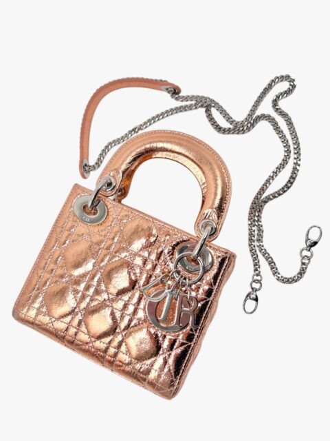 DIOR – BORSA LADY DIOR MINI AGNELLO EFFETTO FOGLIA RAME