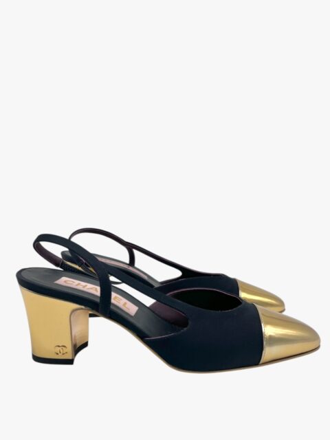 CHANEL – SLINGBACK TESSUTO NERO PUNTA ORO