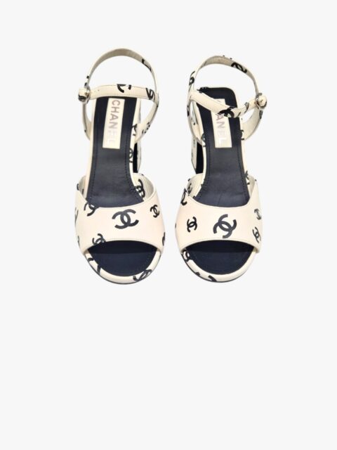 CHANEL – SANDALI PELLE STAMPE DOPPIE CC TACCO QUADRATO 39,5