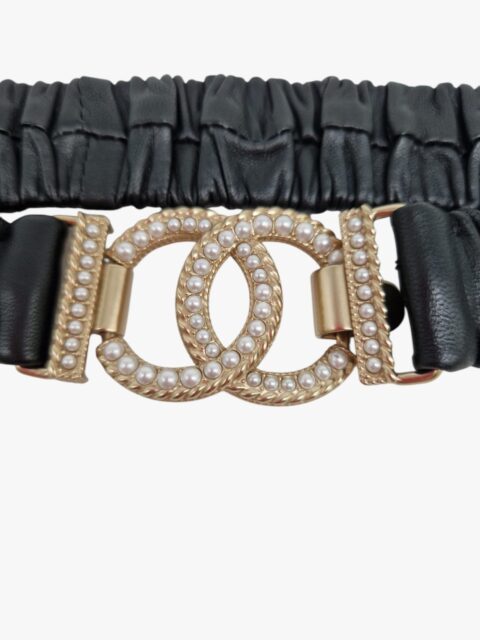 CHANEL – CINTURA IN PELLE ELASTICIZZATA FIBBIA CC