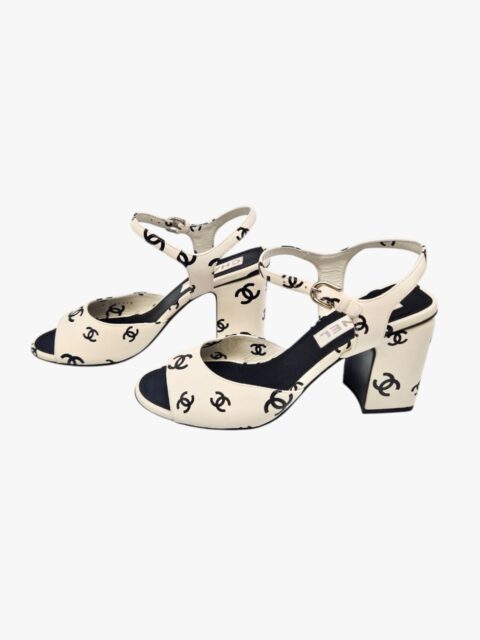 CHANEL – SANDALI PELLE STAMPE DOPPIE CC TACCO QUADRATO 39,5