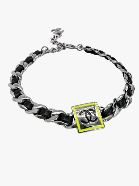 CHANEL – CHOCKER IN CATENA E PELLE INTRECCIATA LOGO CC