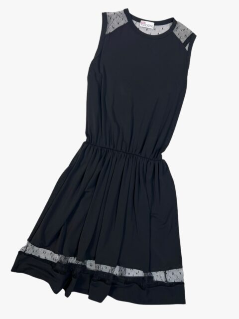 VALENTINO – ABITO MIDI IN TESSUTO CON TULLE POINT D’ESPRIT