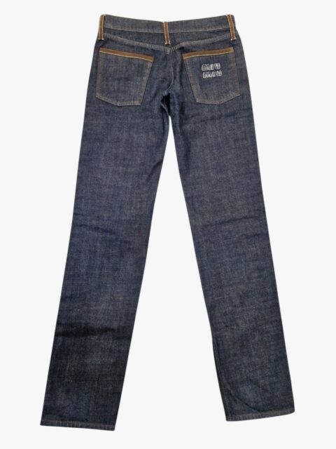 MIU MIU – PANTALONE IN DENIM E PELLE 5 TASCHE