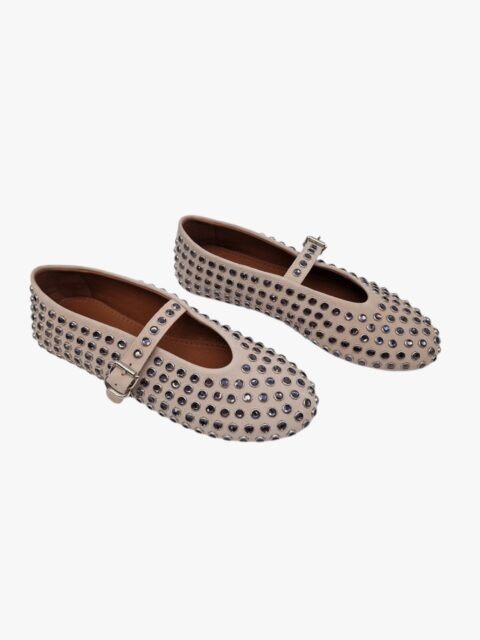 ALAÏA – BALLERINE FLAT SCAMOSCIATE CON STRASS TRASPARENTI