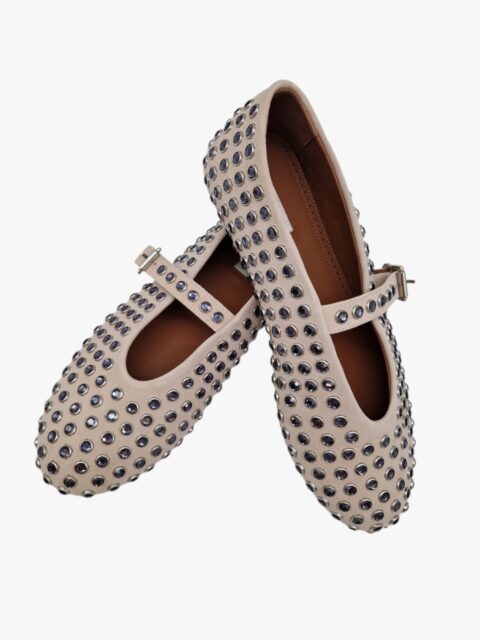ALAÏA – BALLERINE FLAT SCAMOSCIATE CON STRASS TRASPARENTI