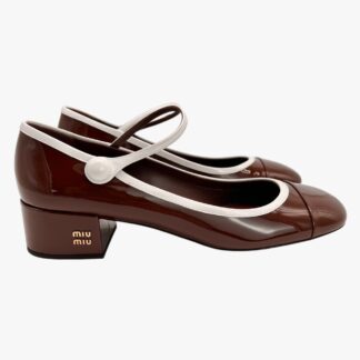 MIU MIU - DÉCOLLETÉ MARY JANE IN VERNICE BICOLORE MARRONE/BIANCO