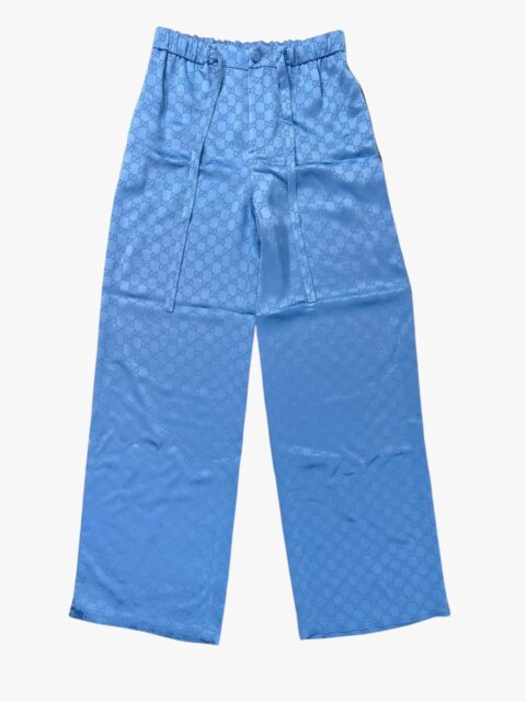GUCCI – PANTALONE RASO GG AZZURRO PROFILI CRÊPE DE CHINE BORDEAUX