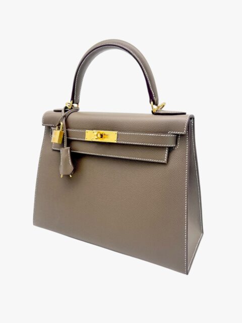 HERMÈS – BORSA KELLY 28 EPSOM ETOUPE SELLIER GHW