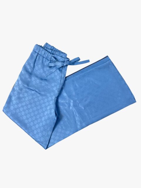 GUCCI – PANTALONE RASO GG AZZURRO PROFILI CRÊPE DE CHINE BORDEAUX