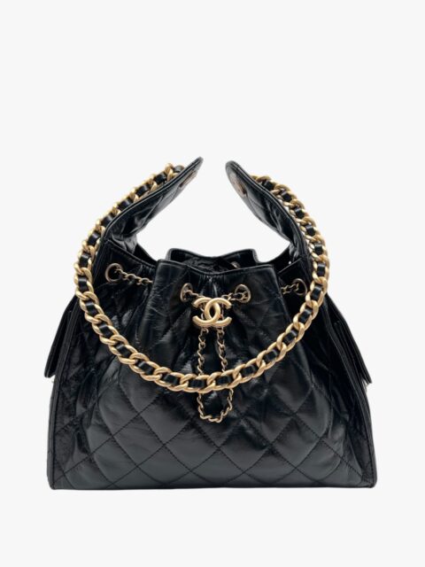 CHANEL – BORSA 25 PICCOLA AGNELLO NERO METALLO GOLD SATINATO