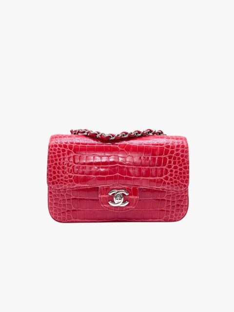 CHANEL – BORSA PICCOLA CLASSICA COCCODRILLO ROSSO FRAGOLA – SHW