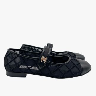 CHANEL - SCARPE MARY JANE TESSUTO TECNICO E PELLE NERA - GHW