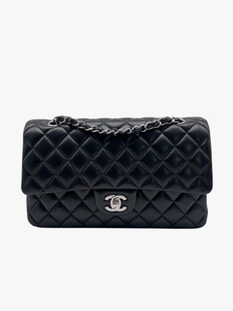 CHANEL – BORSA CLASSICA 11.12 AGNELLO LISCIO NERO – SHW