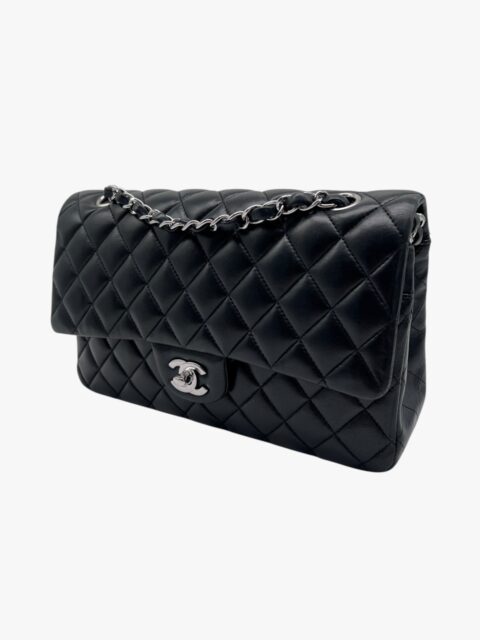 CHANEL – BORSA CLASSICA 11.12 AGNELLO LISCIO NERO – SHW