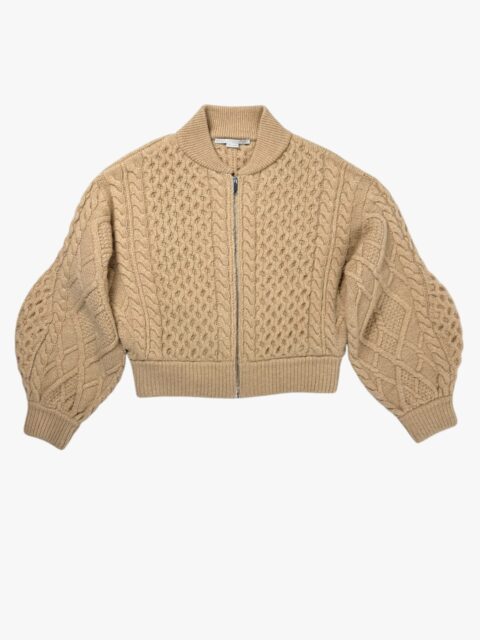 STELLA McCARTNEY – CARDIGAN CON CERNIERA LANA BEIGE TG. 40 – SHW