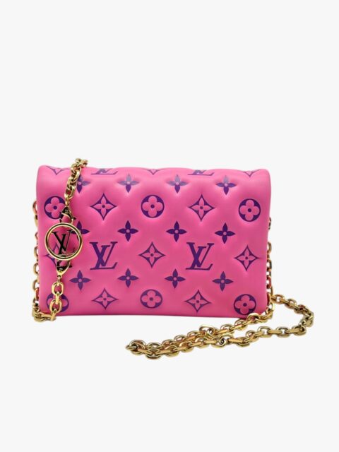 LOUIS VUITTON – POCHETTE COUSSIN PELLE EMPREINTE FUCSIA/VIOLA – GHW