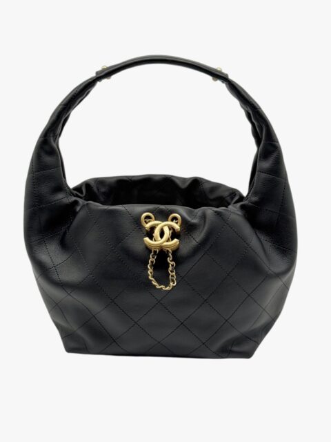 CHANEL – BORSA HOBO VITELLO MATELASSÉ NERO – GHW