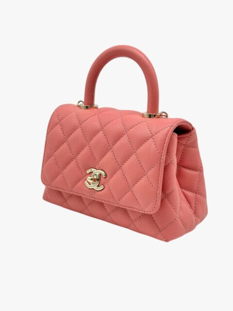 CHANEL – BORSA MINI CON MANICO (COCO HANDLE) MICRO CAVIAR ROSA – GHW