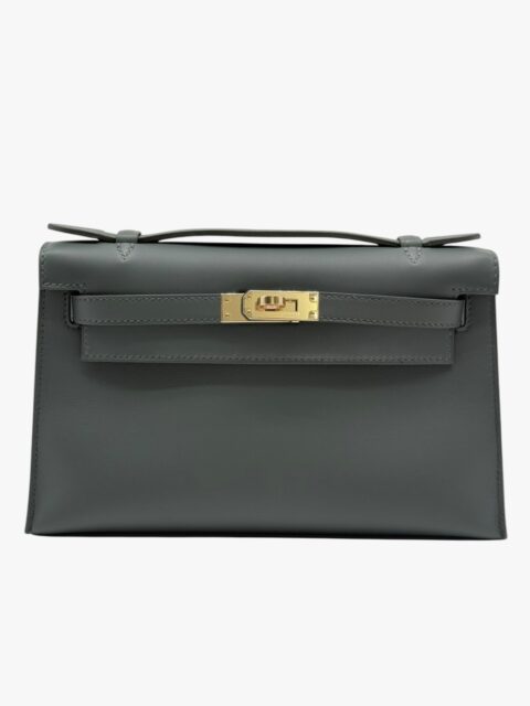 HERMÈS – CLUTCH A MANO POCHETTE KELLY PELLE SWIFT VERT MANGROVE – GHW