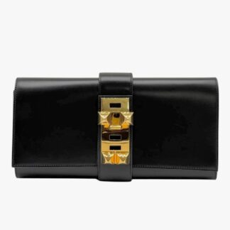 HERMÈS - POCHETTE CLUTCH MEDOR BOX NERO - GHW