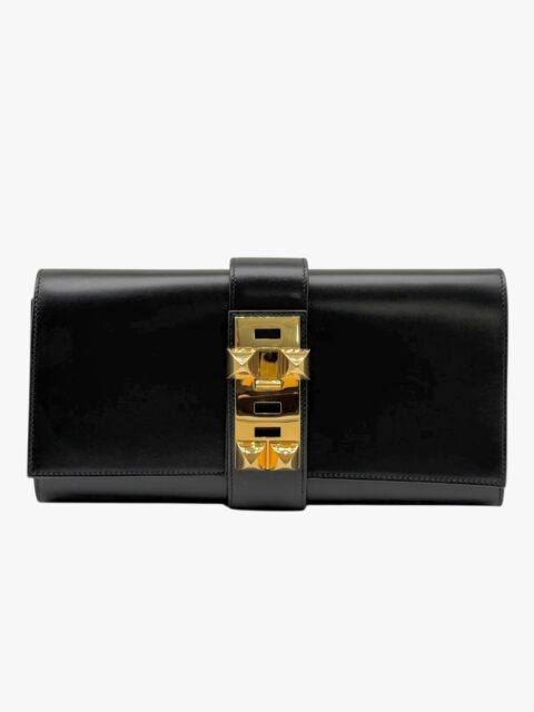 HERMÈS – POCHETTE CLUTCH MEDOR BOX NERO – GHW