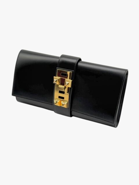 HERMÈS – POCHETTE CLUTCH MEDOR BOX NERO – GHW