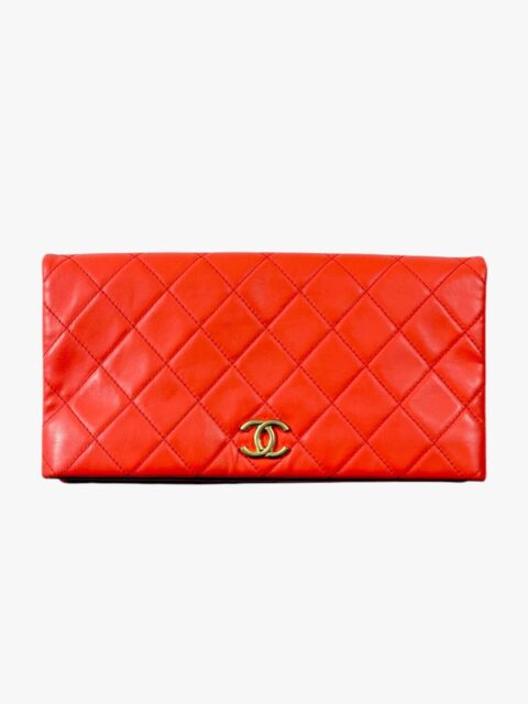 CHANEL – CLUTCH BUSTA A MANO PELLE AGNELLO MATELASSÉ ROSSO CORALLO – GHW
