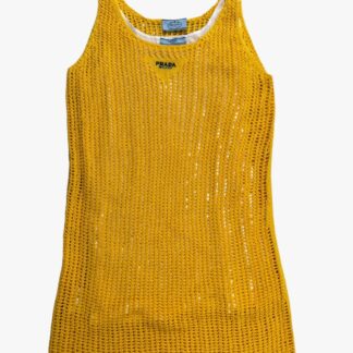 PRADA - ABITO CORTO COTONE TRAFORATO GIALLO CON SOTTOVESTE BIANCA - TG. 42