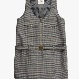 MIU MIU - ABITO SMANICATO CON CINTURINO CHECK PIED DE POULE GRIGIO - TG. 40