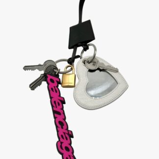 BALENCIAGA - CHARM/PORTACHIAVI CUORE LETTERING BIANCO/FUCSIA/NERO - SHW
