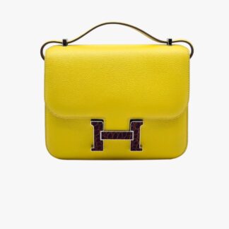 HERMÈS - BORSA CONSTANCE III MINI 18 EVERGRAIN LIME H CROCO MIEL - PHW