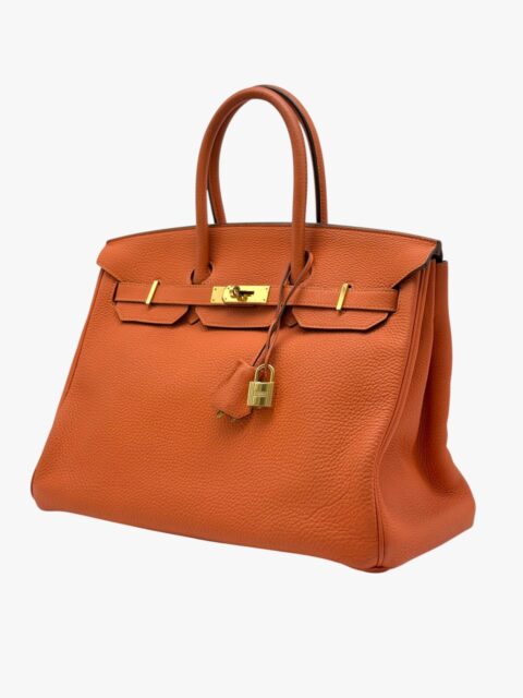 HERMÈS – BORSA BIRKIN 35 TOGO RETOURNÉ ORANGE BOITE – GHW