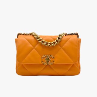 CHANEL - BORSA MODELLO 19 SMALL PELLE AGNELLO GIALLO PAPAYA - GHW