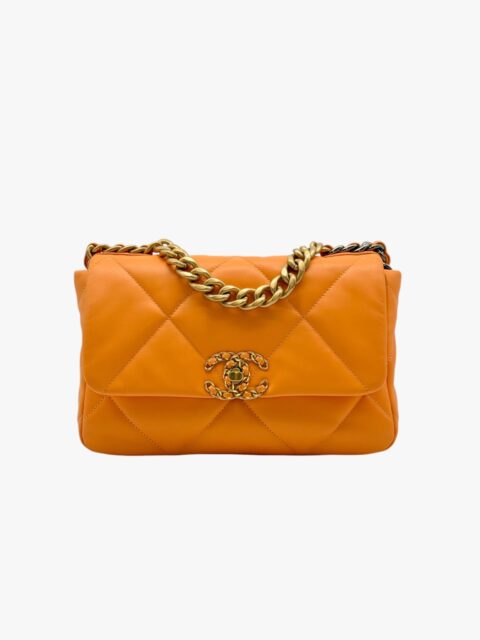 CHANEL – BORSA MODELLO 19 SMALL PELLE AGNELLO GIALLO PAPAYA – GHW