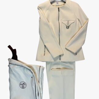 HERMÈS - COMPLETO GIACCA/PANTALONE VISCOSA ECRU' TG. 40 FR. - PHW