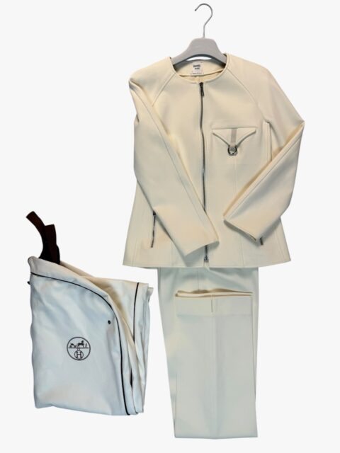 HERMÈS – COMPLETO GIACCA/PANTALONE VISCOSA ECRU’ TG. 40 FR. – PHW