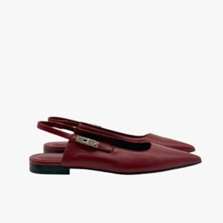 HERMÈS - SLINGBACK FLAT LOVELY NAPPA ROUGE H KELLY PHW - MIS. 37