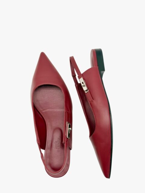 HERMÈS – SLINGBACK FLAT LOVELY NAPPA ROUGE H KELLY PHW – MIS. 37