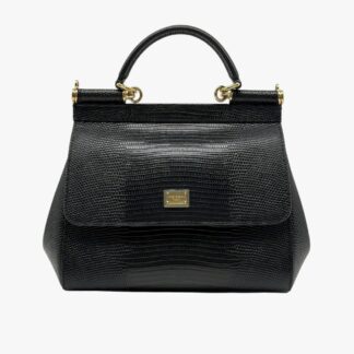 DOLCE & GABBANA - BORSA SICILY PELLE STAMPA IGUANA NERO LUCIDO - GHW