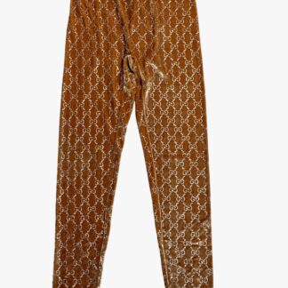 GUCCI - LEGGINGS IN VISCOSA COLOR MIELE DORATO CON MOTIVO GG STRASS - TG. L