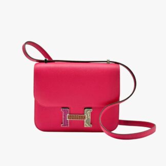 HERMÈS - BORSA CONSTANCE III MINI 18 EPSOM ROSE EXTREME H CROCO/LIZARD - PHW