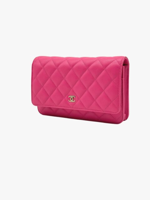 CHANEL – PORTAFOGLIO CON CATENA CLASSICO MICROCAVIAR ROSA – GHW