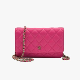 CHANEL - PORTAFOGLIO CON CATENA CLASSICO MICROCAVIAR ROSA - GHW