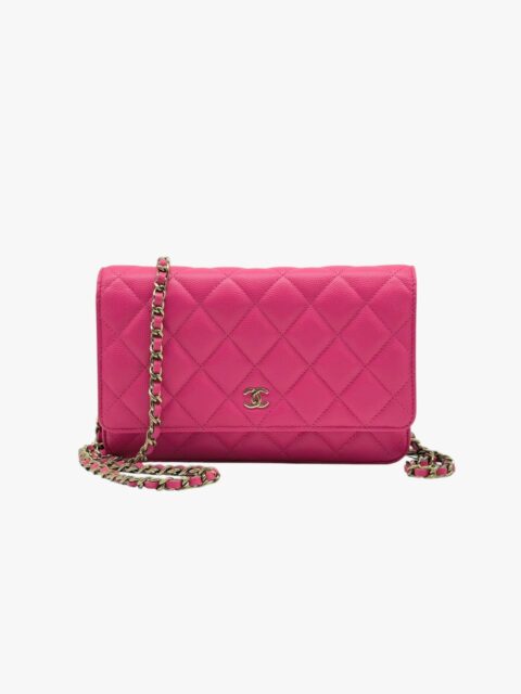 CHANEL – PORTAFOGLIO CON CATENA CLASSICO MICROCAVIAR ROSA – GHW