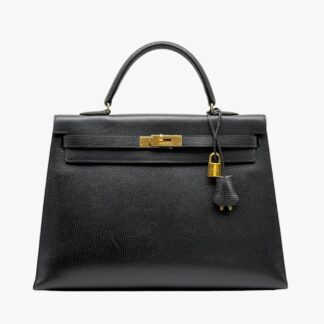 HERMÈS – BORSA KELLY 35 VINTAGE ARDENNE SELLIER NERO - GHW