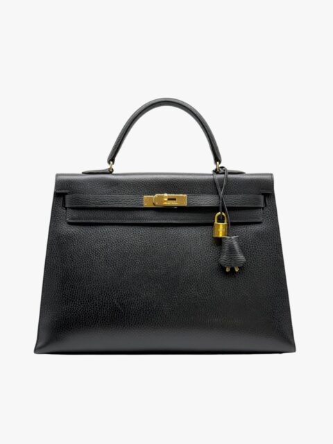 HERMÈS – BORSA KELLY 35 VINTAGE ARDENNE SELLIER NERO – GHW