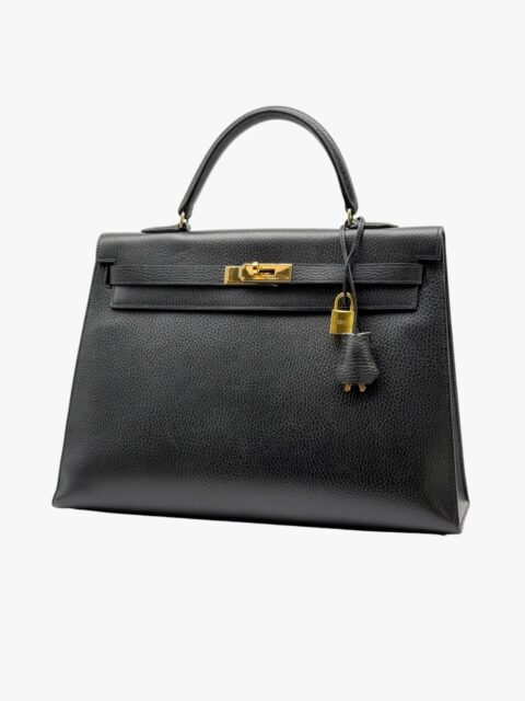 HERMÈS – BORSA KELLY 35 VINTAGE ARDENNE SELLIER NERO – GHW