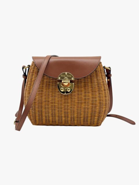 MIU MIU – BORSA PIC NIC MIDOLLINO INTRECCIATO E PELLE CAMMELLO – GHW